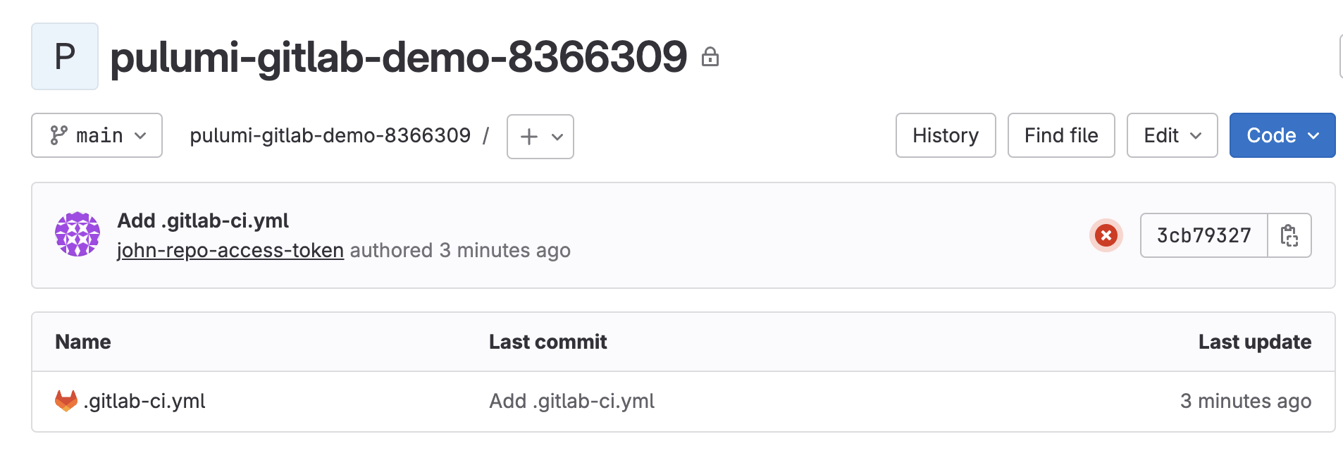 `.gitlab-ci.yml` 파일이 생성된 모습 | 인포그랩 GitLab