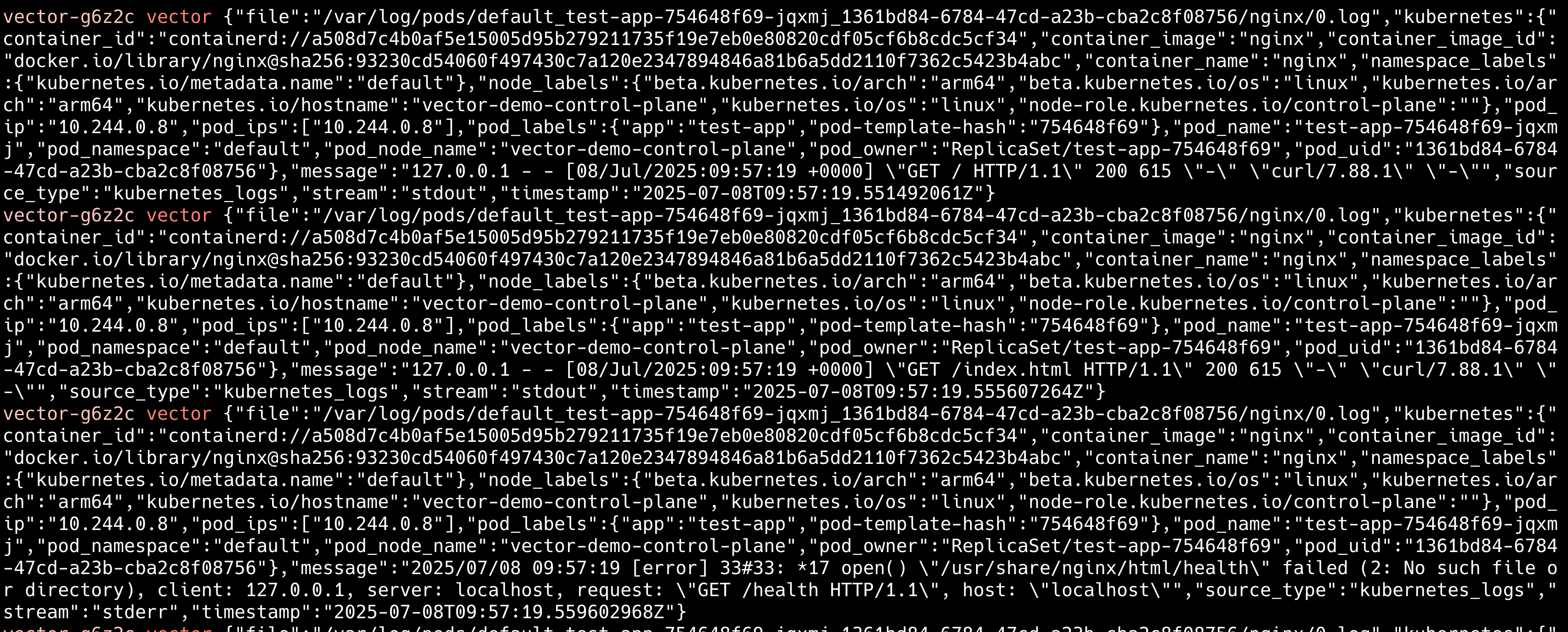 Vector의 Kubernetes 로그 수집 화면 | 인포그랩 GitLab