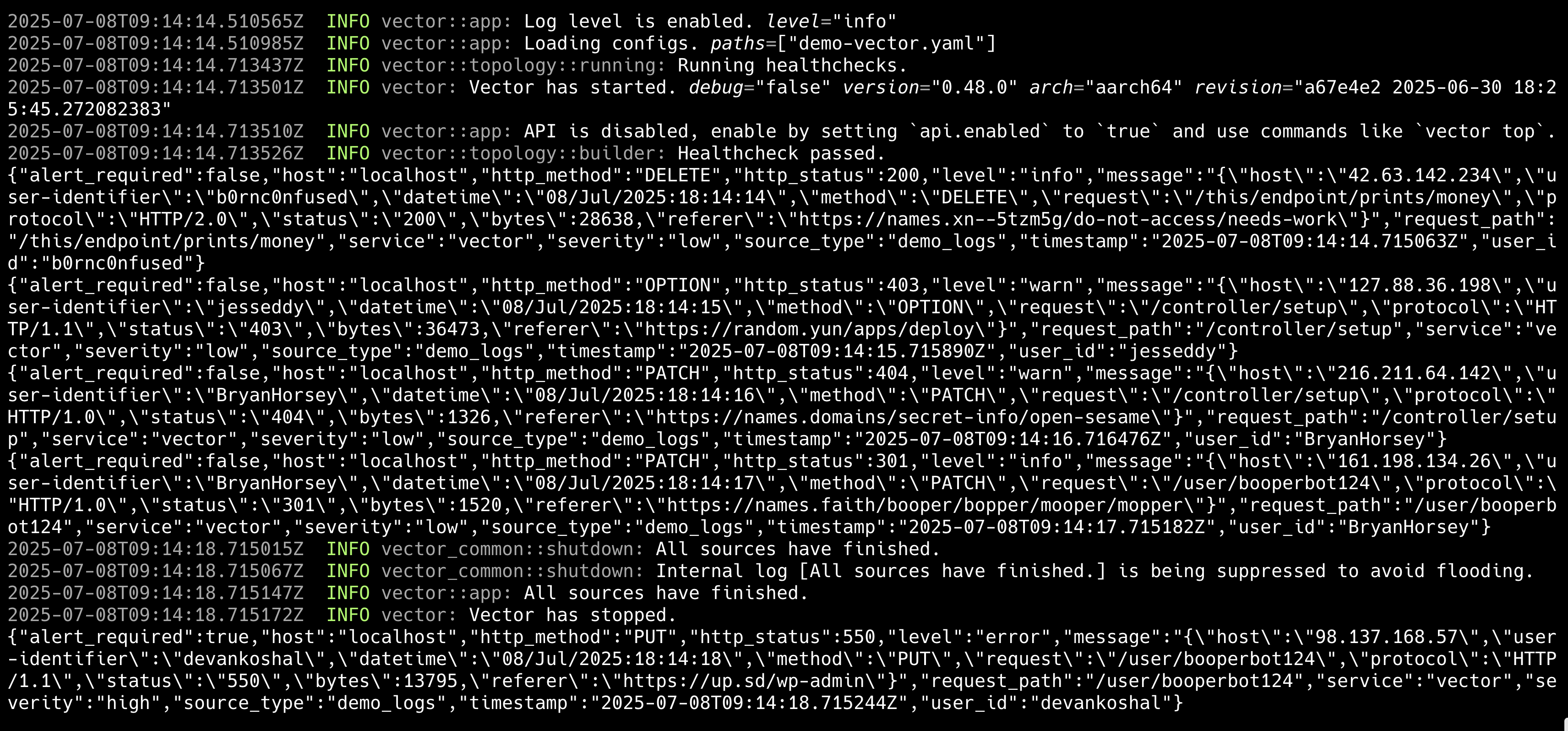 Vector 데모 실행 화면 | 인포그랩 GitLab