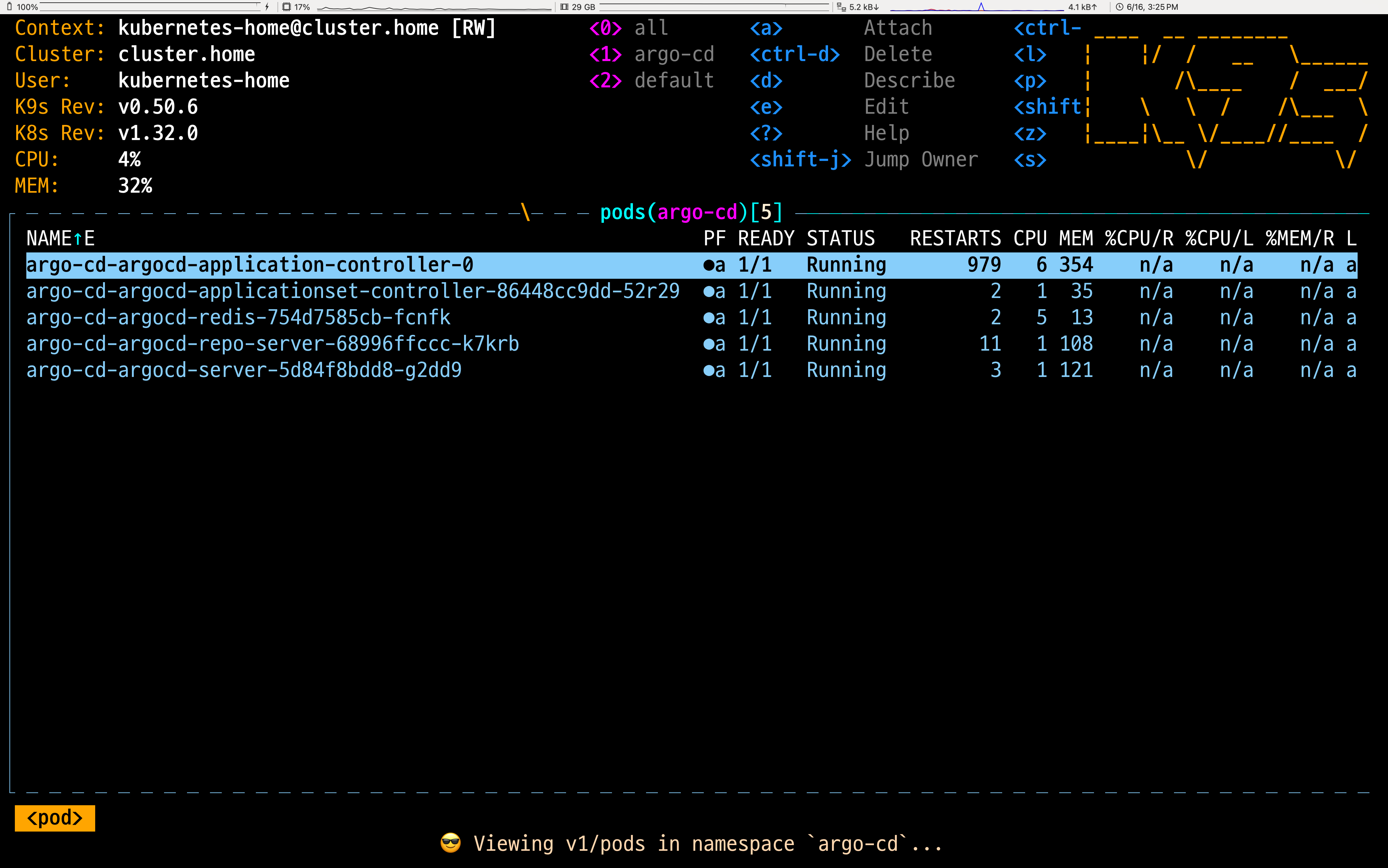 `<1> argocd`로 표시되면 `1` 키를 눌러 Argocd 네임스페이스로 바로 전환 | 인포그랩 GitLab