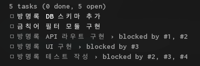 `Ctrl + T`로 표시된 태스크 목록 | 인포그랩 GitLab
