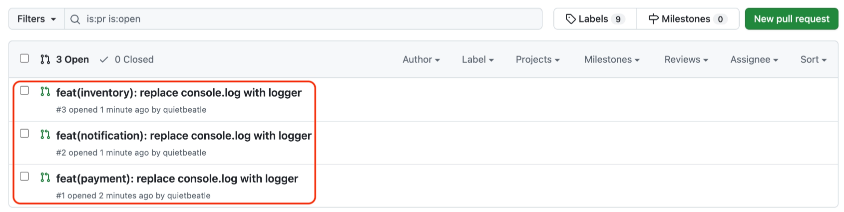 GitHub에 생성된 작업 단위별 PR 목록 | 인포그랩 GitLab