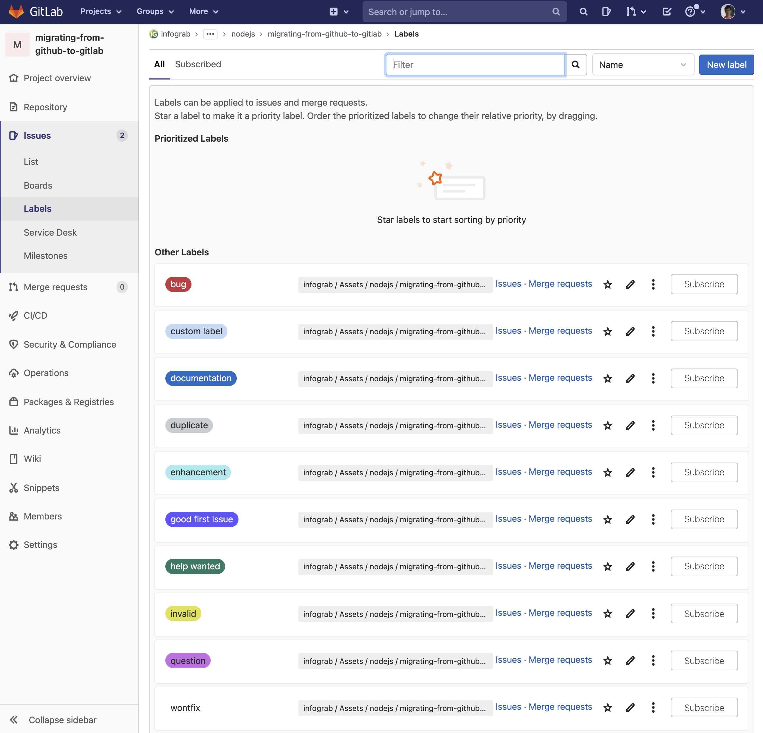 GitLab Labels | 인포그랩 GitLab