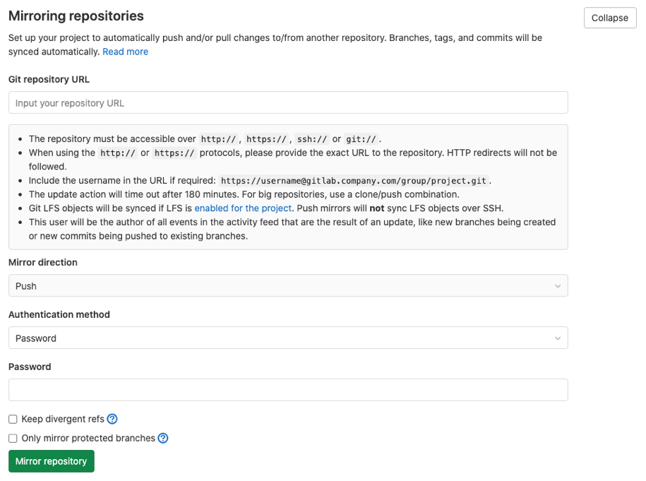 GitLab 리포지터리 미러링 | 인포그랩 GitLab