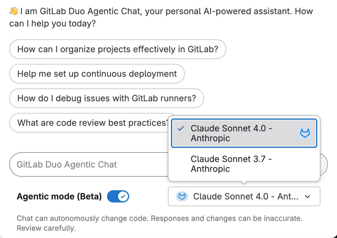 GitLab Duo Agentic Chat 모델 설정 화면. 출처=GitLab | 인포그랩 GitLab