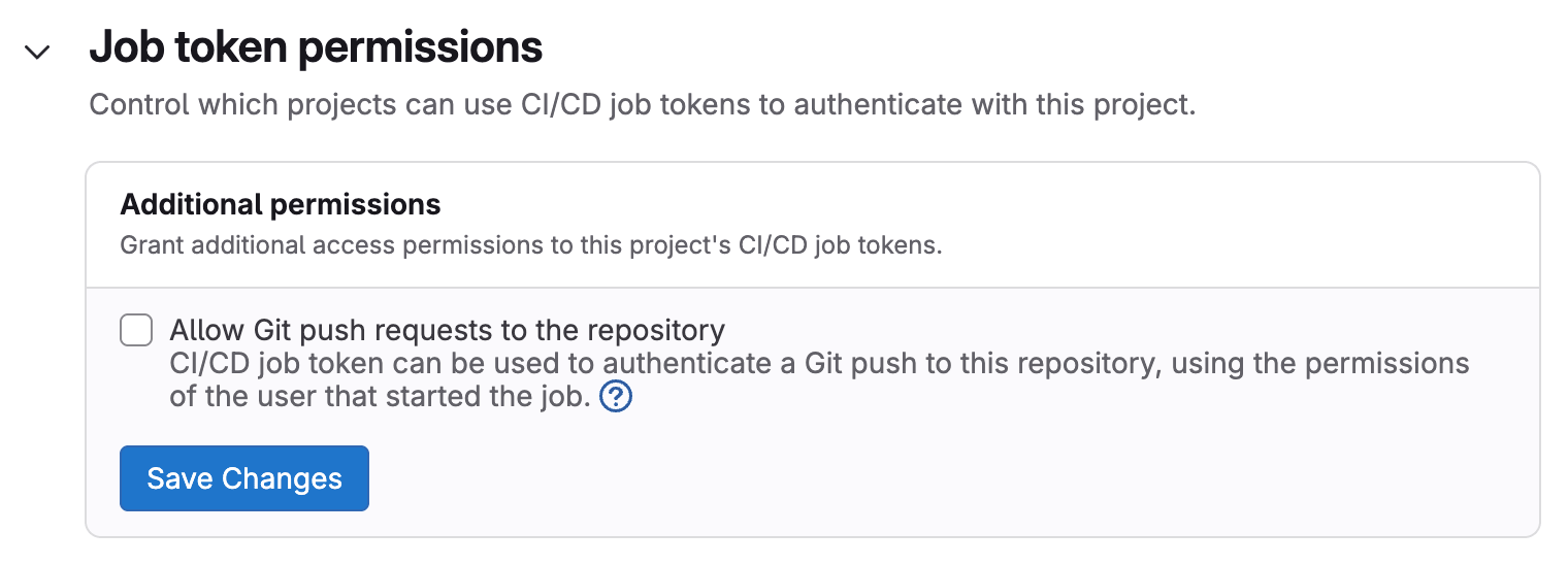 GitLab Job 토큰 권한 설정 화면. 출처=GitLab | 인포그랩 GitLab