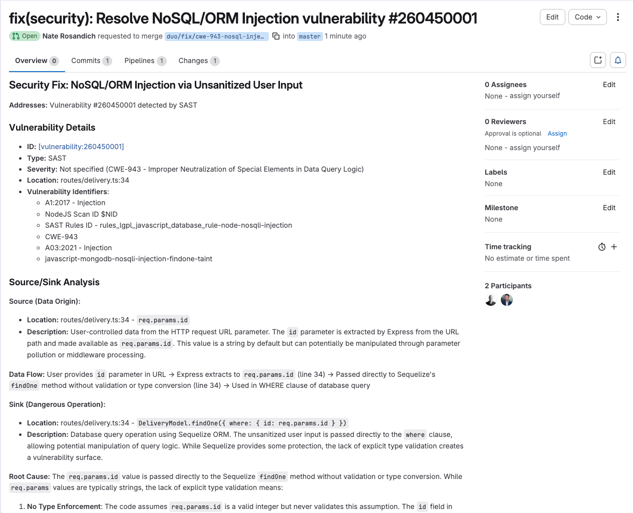 SAST 취약점 해결 내용. 출처: GitLab | 인포그랩 GitLab